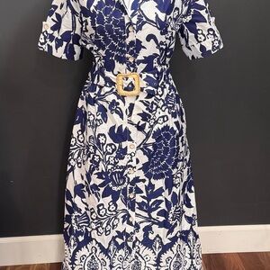 Joie Navy and White Floral Midi Dress